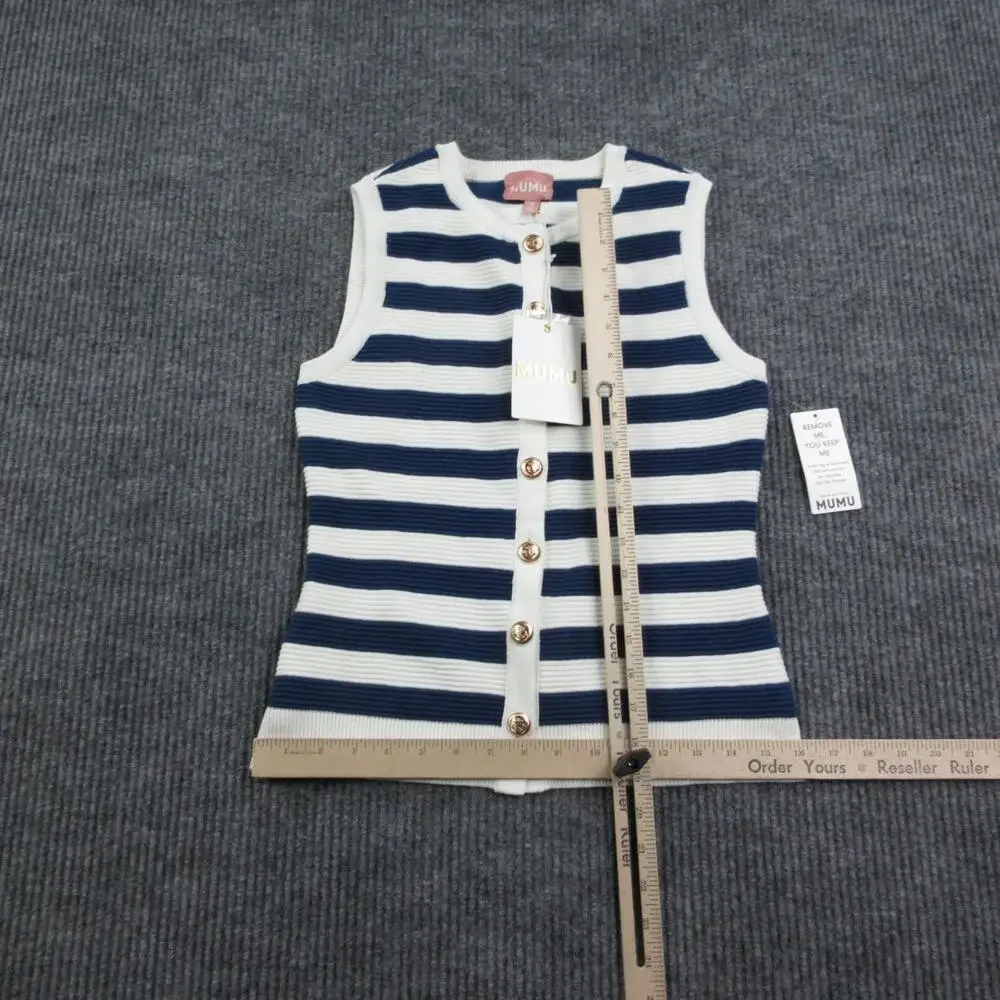 MUMU Sweater Cardigan Womens S Blue White Striped Button-Front Tight-Knit NWT